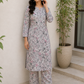 Niha Printed Floral Cotton Mulmul Chikankari Kurti & Palazzo Set