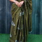 Mehendi Green Cycle Printed Handloom Cotton Mulmul Saree