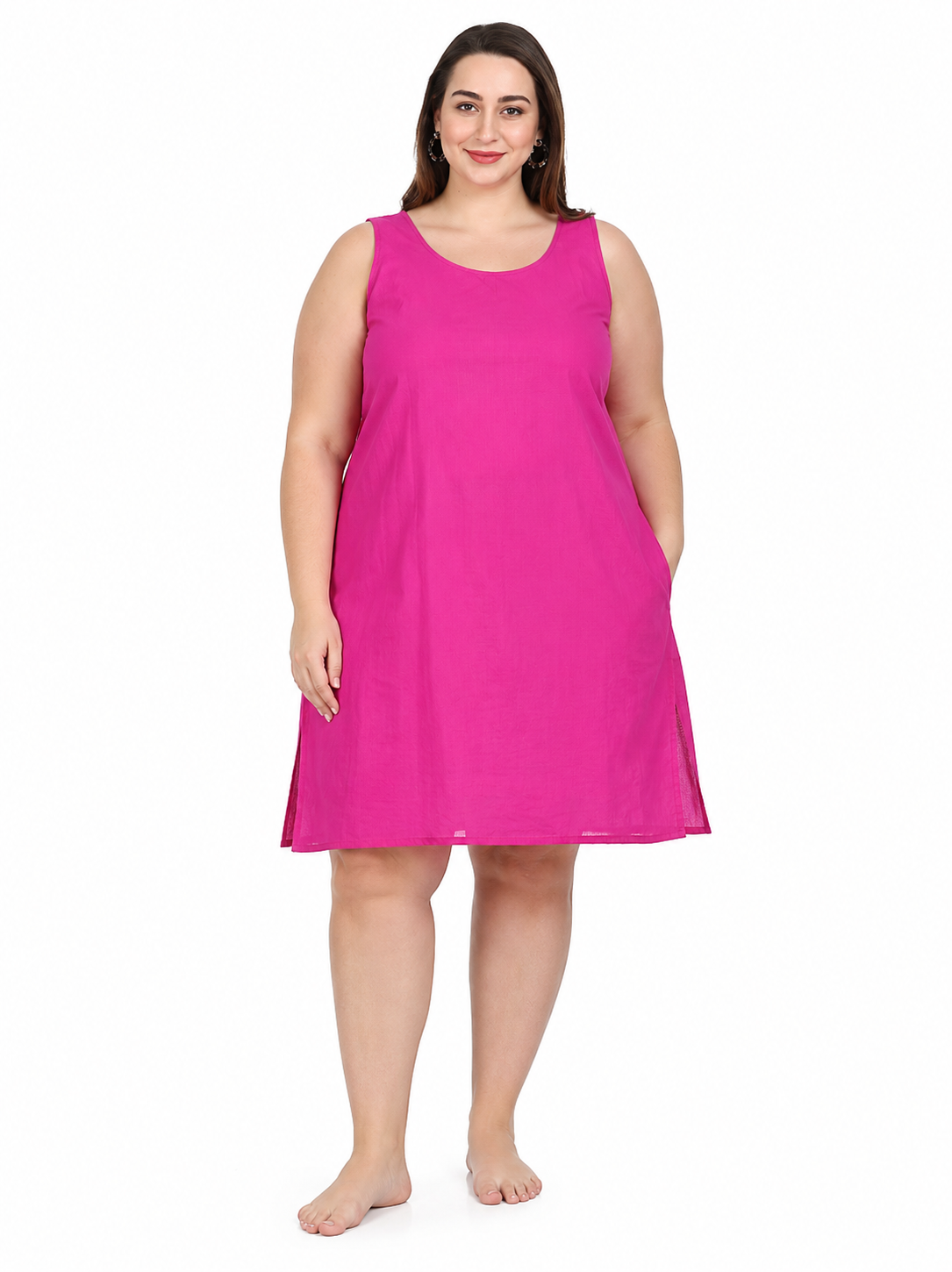 STORI Dark Pink Cotton Long Inner Slip for Women