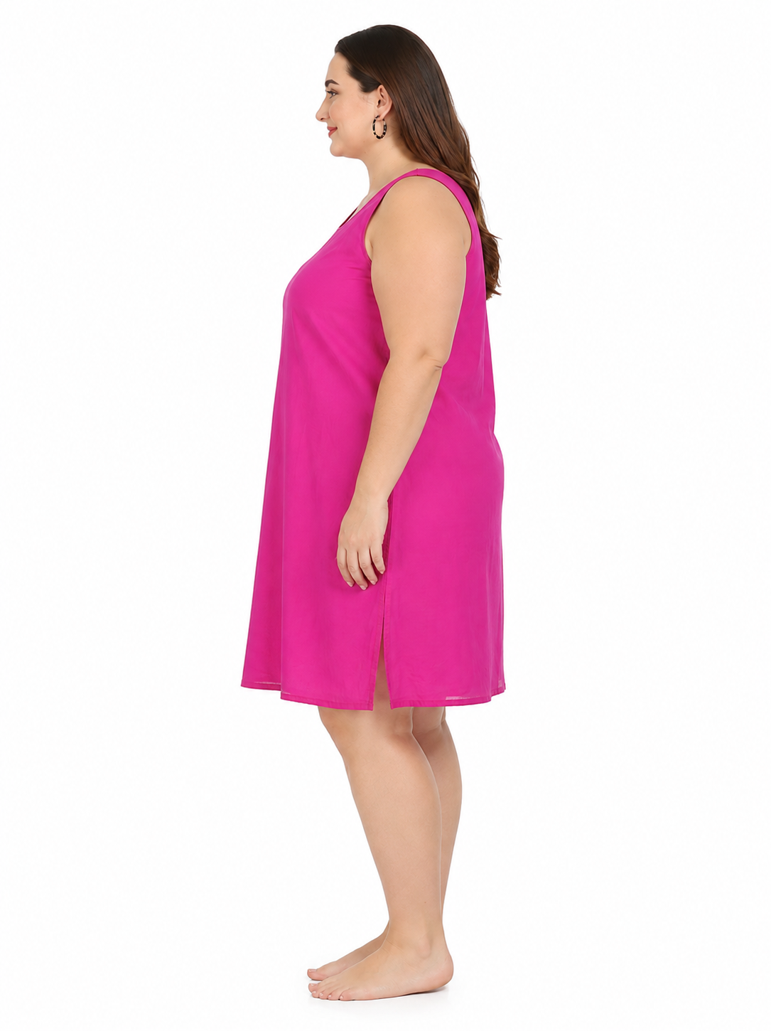 STORI Dark Pink Cotton Long Inner Slip for Women