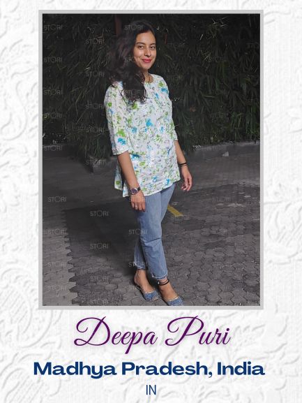 White & Blue Floral Printed Mulmul Cotton Short Chikankari Kurti