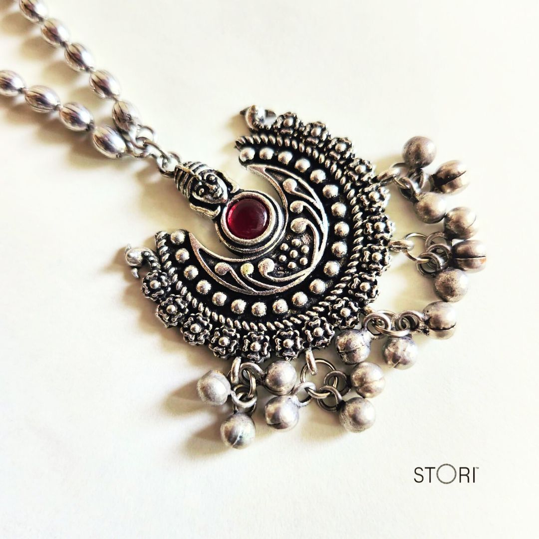 Taksha Devi Pendant Oxidised Long Necklace Set