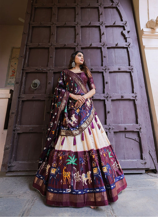  Printed Patola Dola Silk Lehenga Choli Set With Foil Work