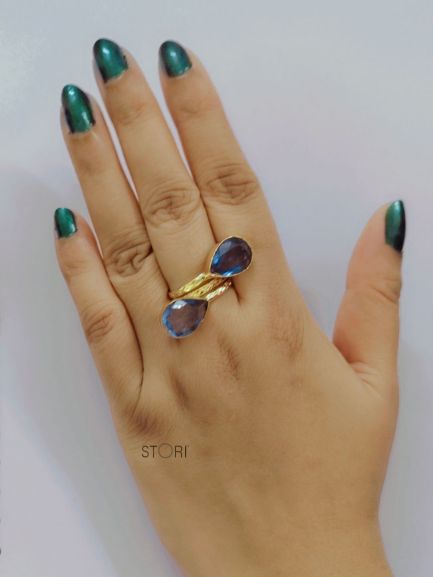 Blue Dual Stone Finger Ring
