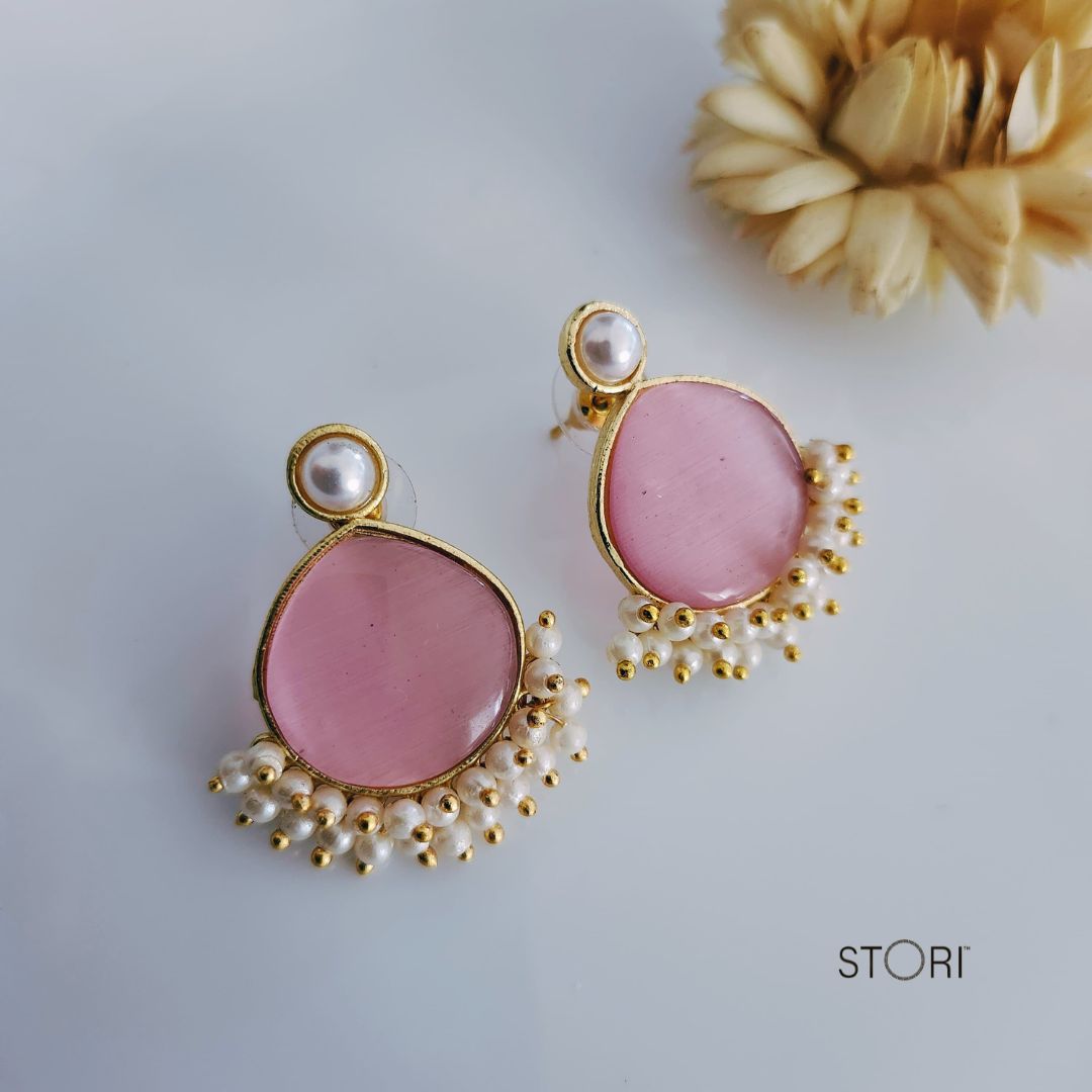 Pink Monalisa Stone Earrings for Women Near Me- STORI