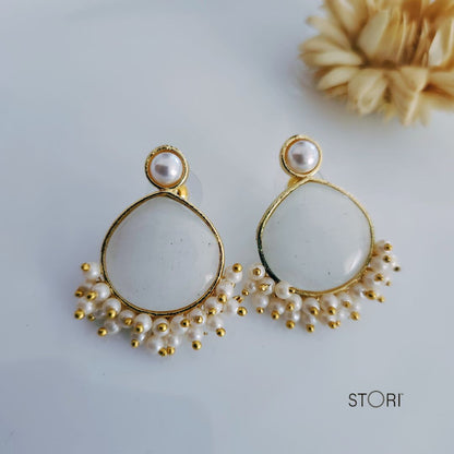 White Monalisa Stone Earrings for Women Near Me- STORI