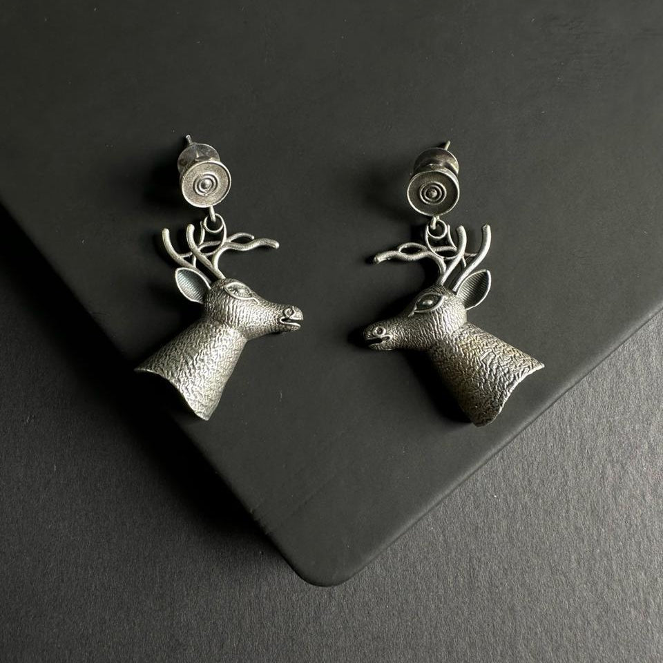 Antelope Oxidised Silver Statement Earrings