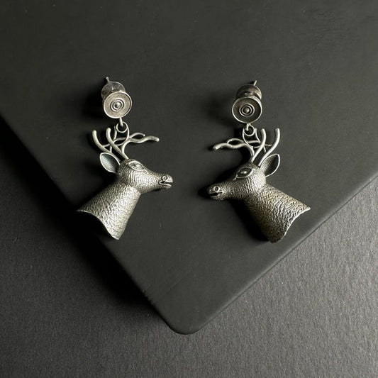 Antelope Oxidised Silver Statement Earrings