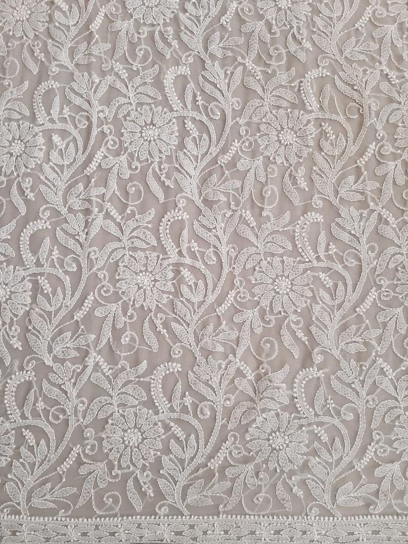 Grey Noor Full Jaal Hand Embroidered Lucknowi Chikankari Saree