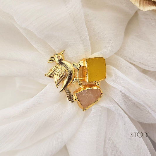 Birdie With Dual Quartz Statement Finger Ring