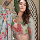 Greyish Blue Digital Printed Crushed Chinon Lehenga Choli Set With Sequins