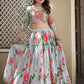 Greyish Blue Digital Printed Crushed Chinon Lehenga Choli Set With Sequins