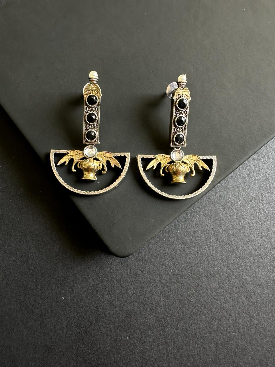 Shrawya German Silver Dual Tone Dangler Earrings