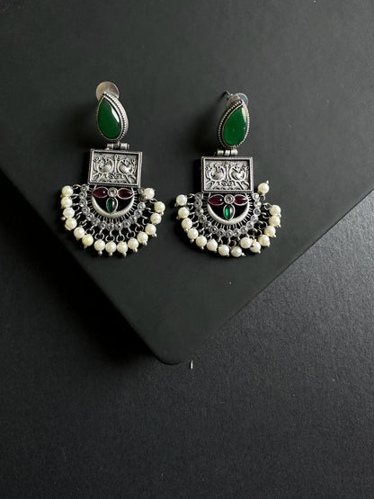 Green Mokshit Silver Lookalike Earrings