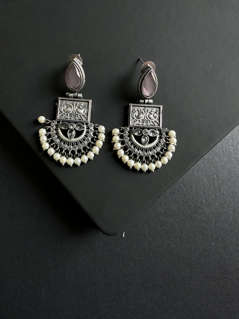 Pink Mokshit Silver Lookalike Earrings