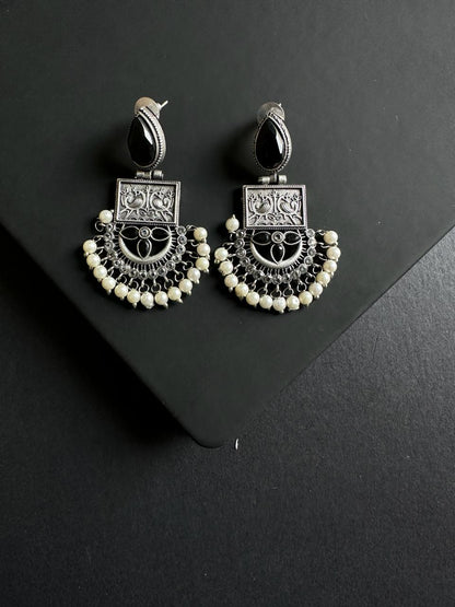 Black Mokshit Silver Lookalike Earrings