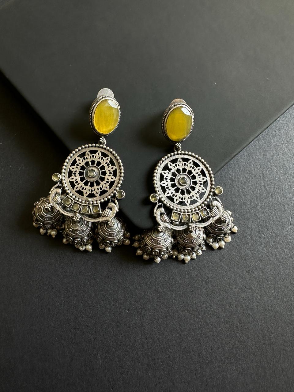 Yellow Shivanya 3-Layered Jhumki Earrings
