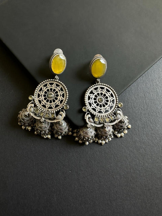 Yellow Shivanya 3-Layered Jhumki Earrings