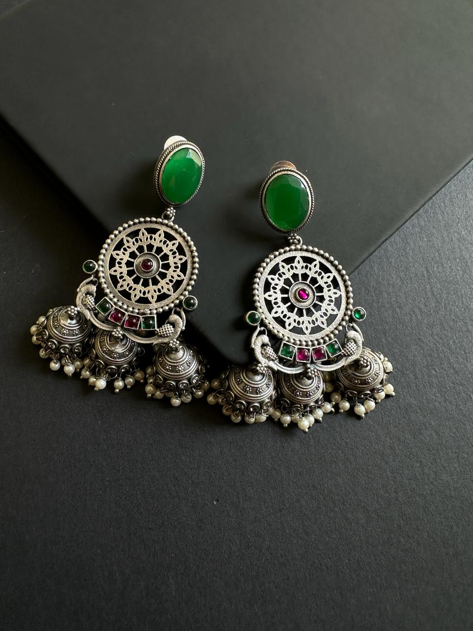 Green Shivanya 3-Layered Jhumki Earrings