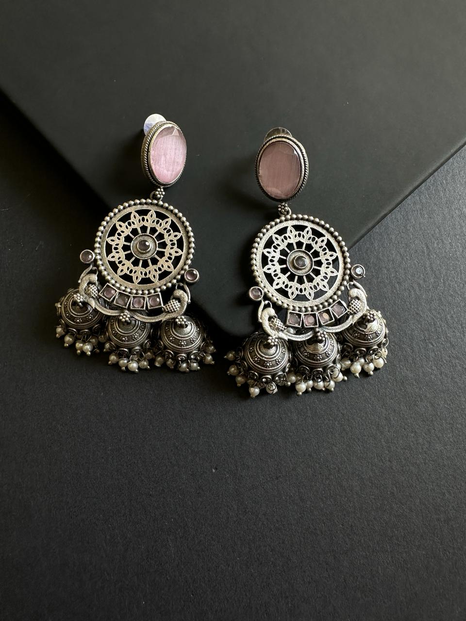 Peach Shivanya 3-Layered Jhumki Earrings