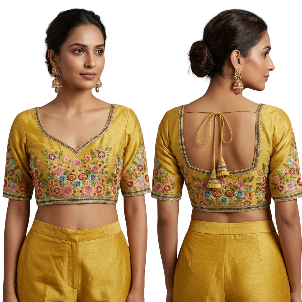 Floral Silk Thread & Zari Embroidered Designer Silk Blouse
