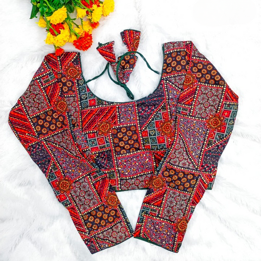 Nisha Long Sleeved Printed Rayon Blouse