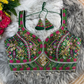Green Prahan Kutchi Embroidered Blouse With Elbow Sleeves