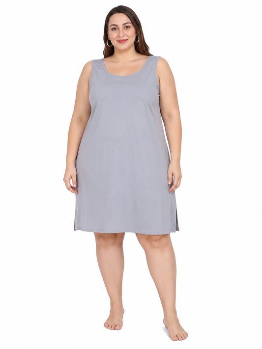 Grey Cotton Long Inner Slip Plus Size