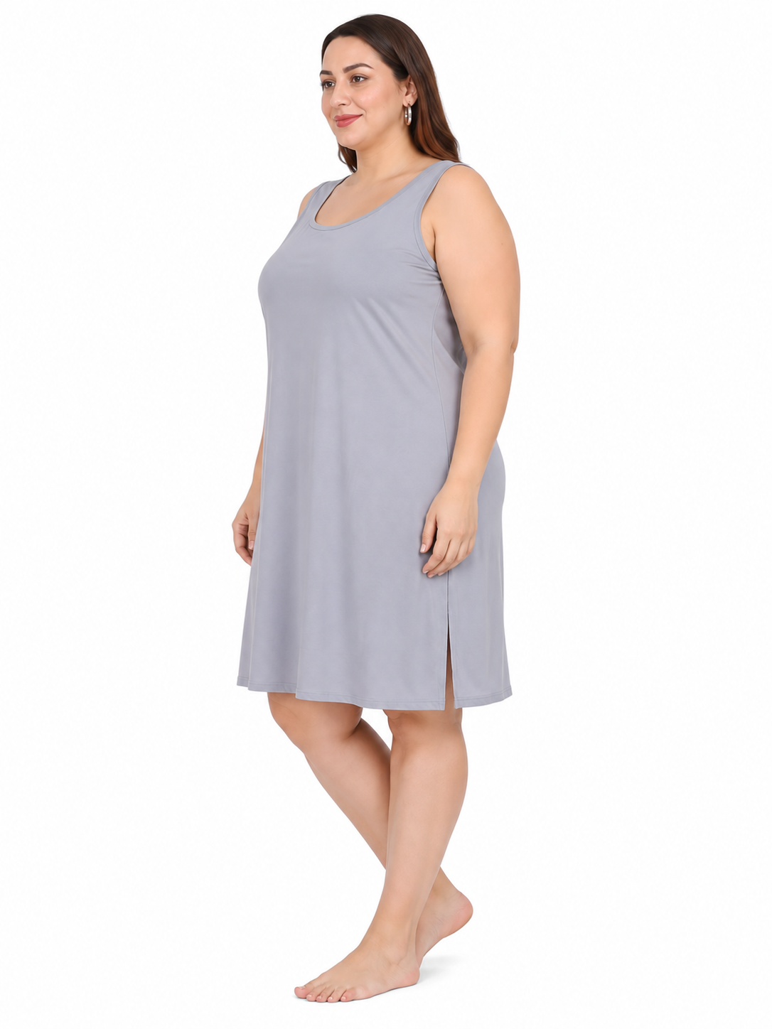 Grey Cotton Long Inner Slip Plus Size1