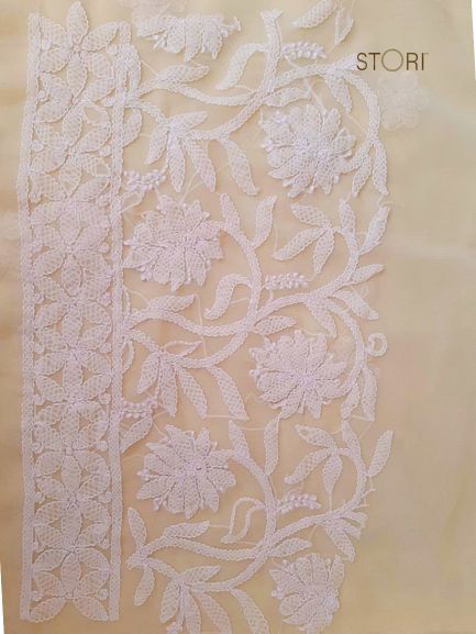 Lime Green Adah Half Jaal Hand Embroidered Lucknowi Chikankari Saree