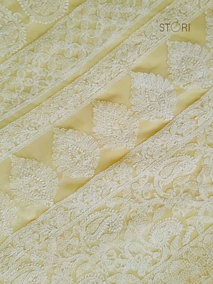 Lime Green Adah Half Jaal Hand Embroidered Lucknowi Chikankari Saree