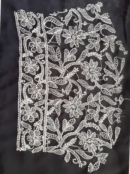 Black Adah Half Jaal Hand Embroidered Lucknowi Chikankari Saree