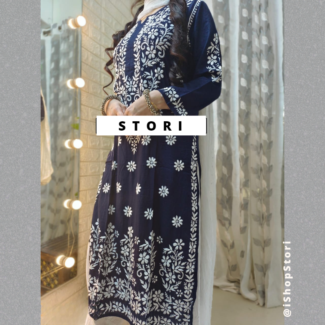 Kaaya Navy Blue Modal Chikankari Kurti