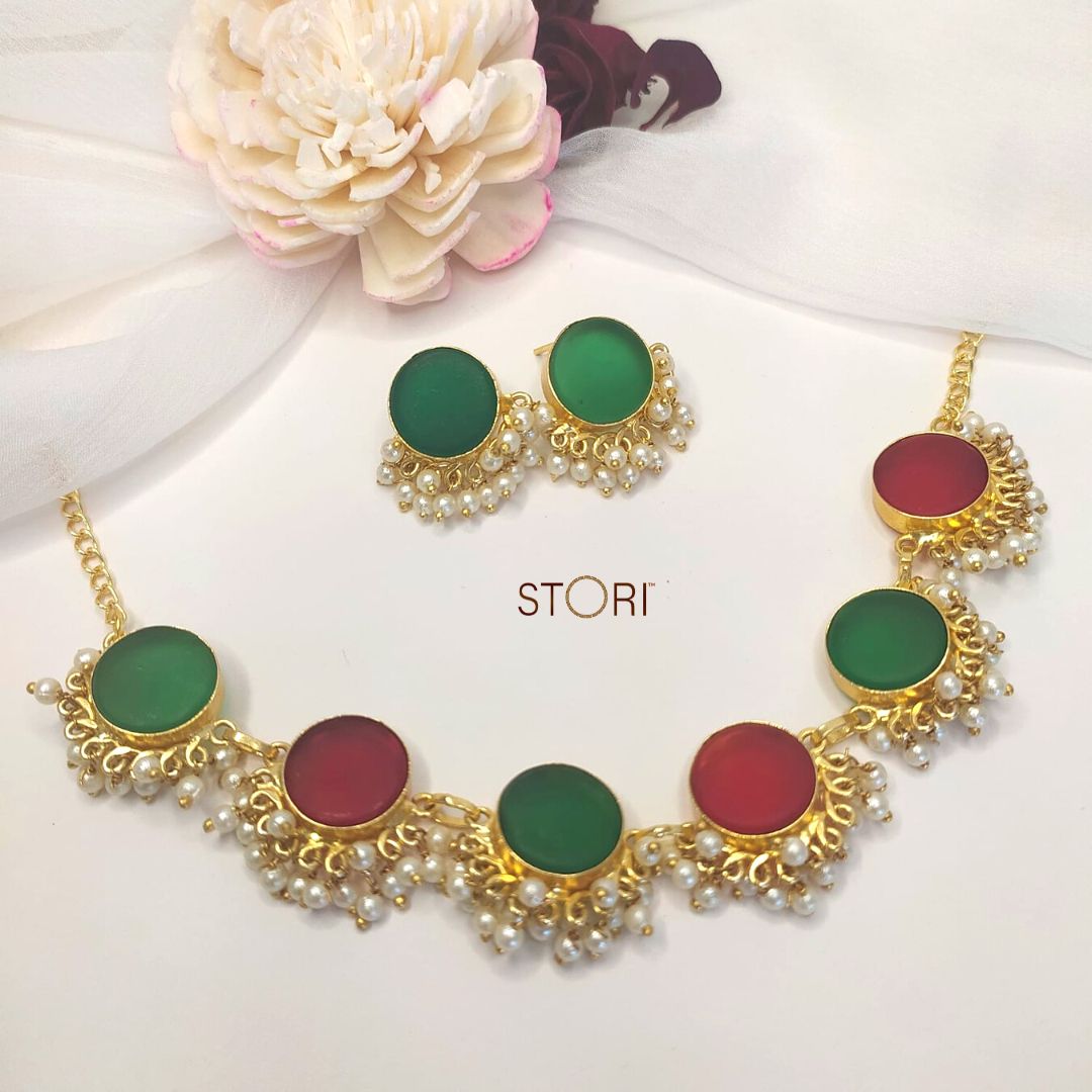 Nandini Multi Color Half Pearls Necklace Set