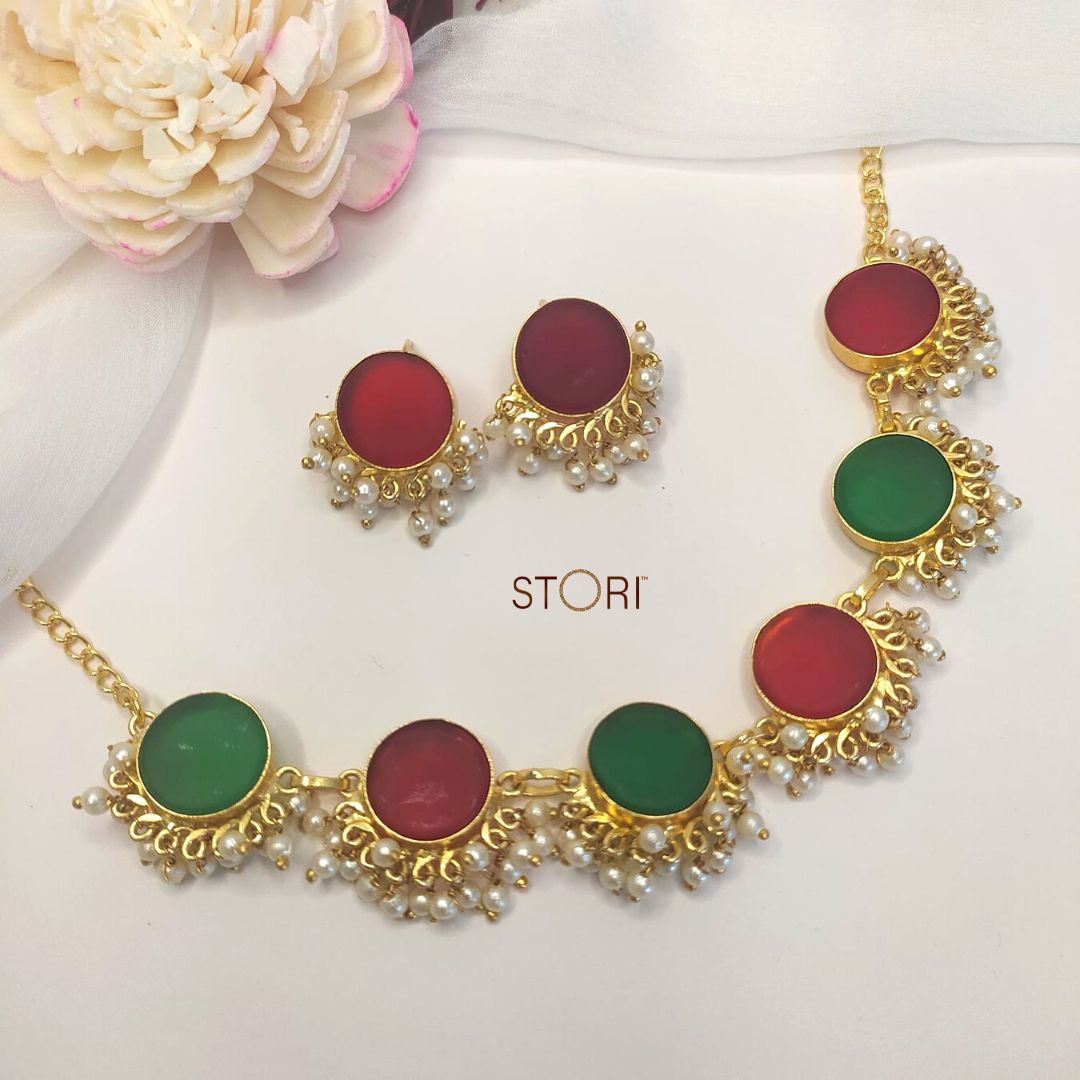 Nandini Multi Color Half Pearls Necklace Set