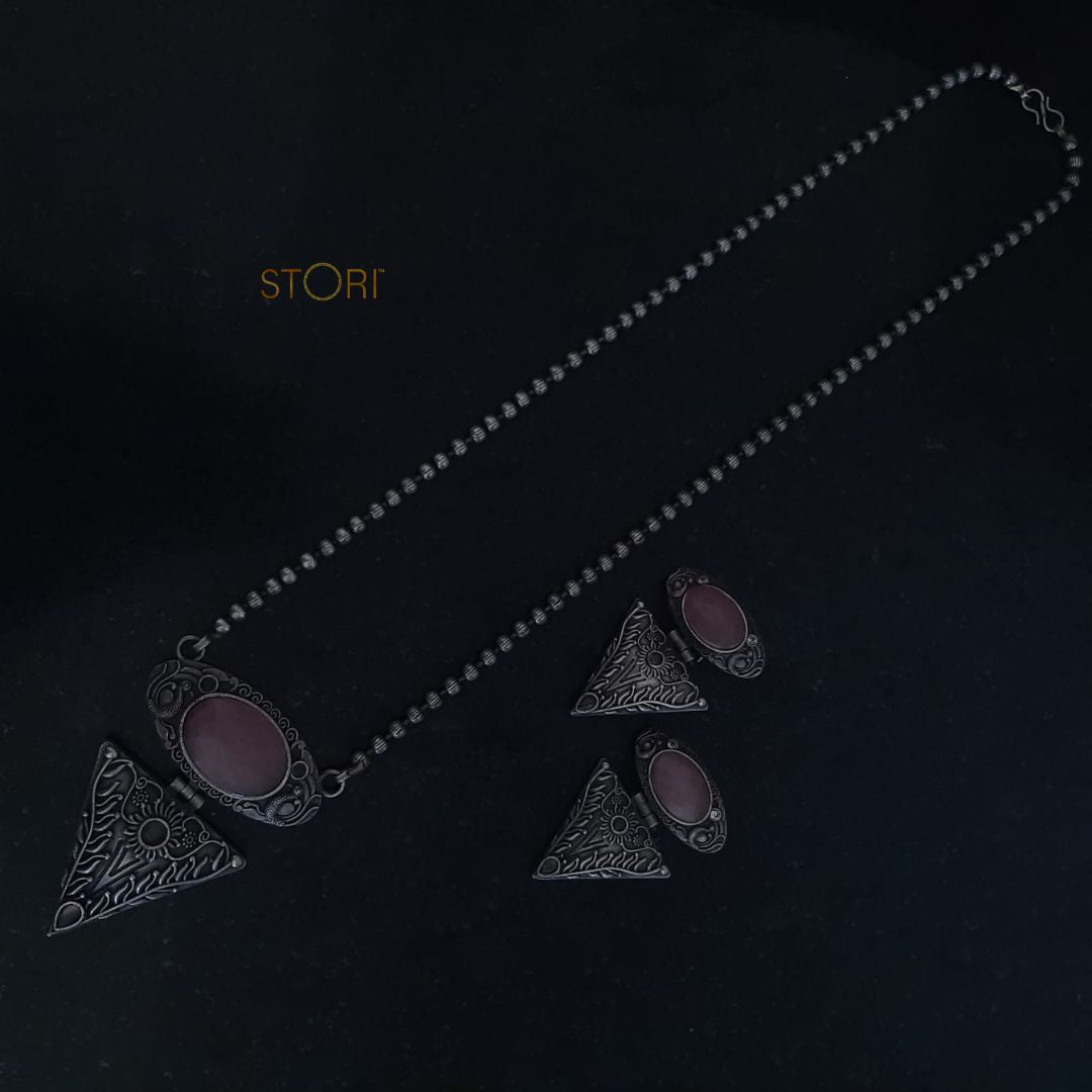 Dhwani Antique Silver Lookalike Long Necklace Set