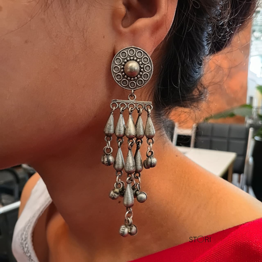 STORI Long Oxidised Silver Earrings