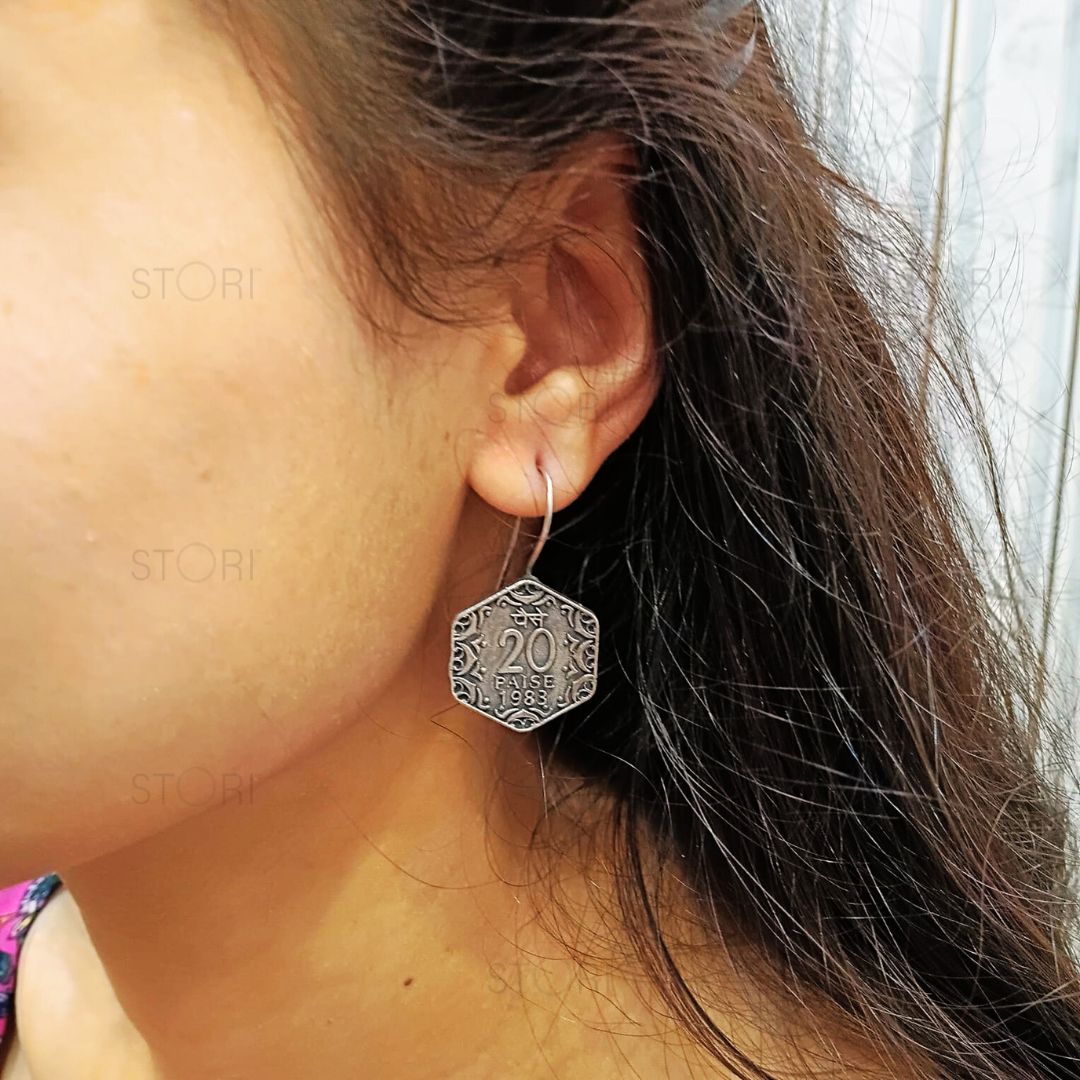 STORI Antique Currency Silver Earrings