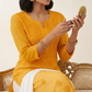 Havoka Mustard Yellow Georgette Tone-to-Tone Chikankari Kurti With Inner
