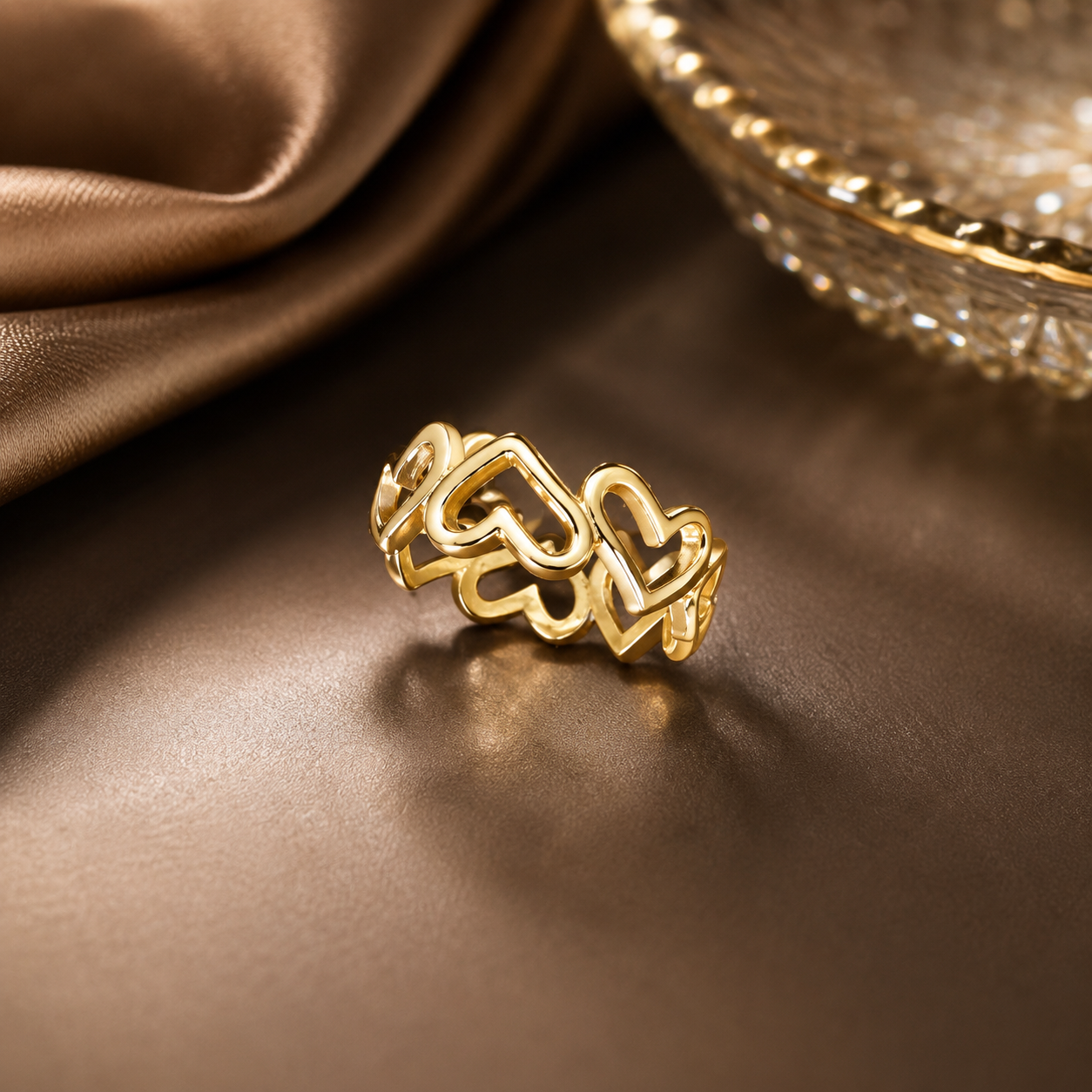Heart Shape Golden Polish Finger Ring