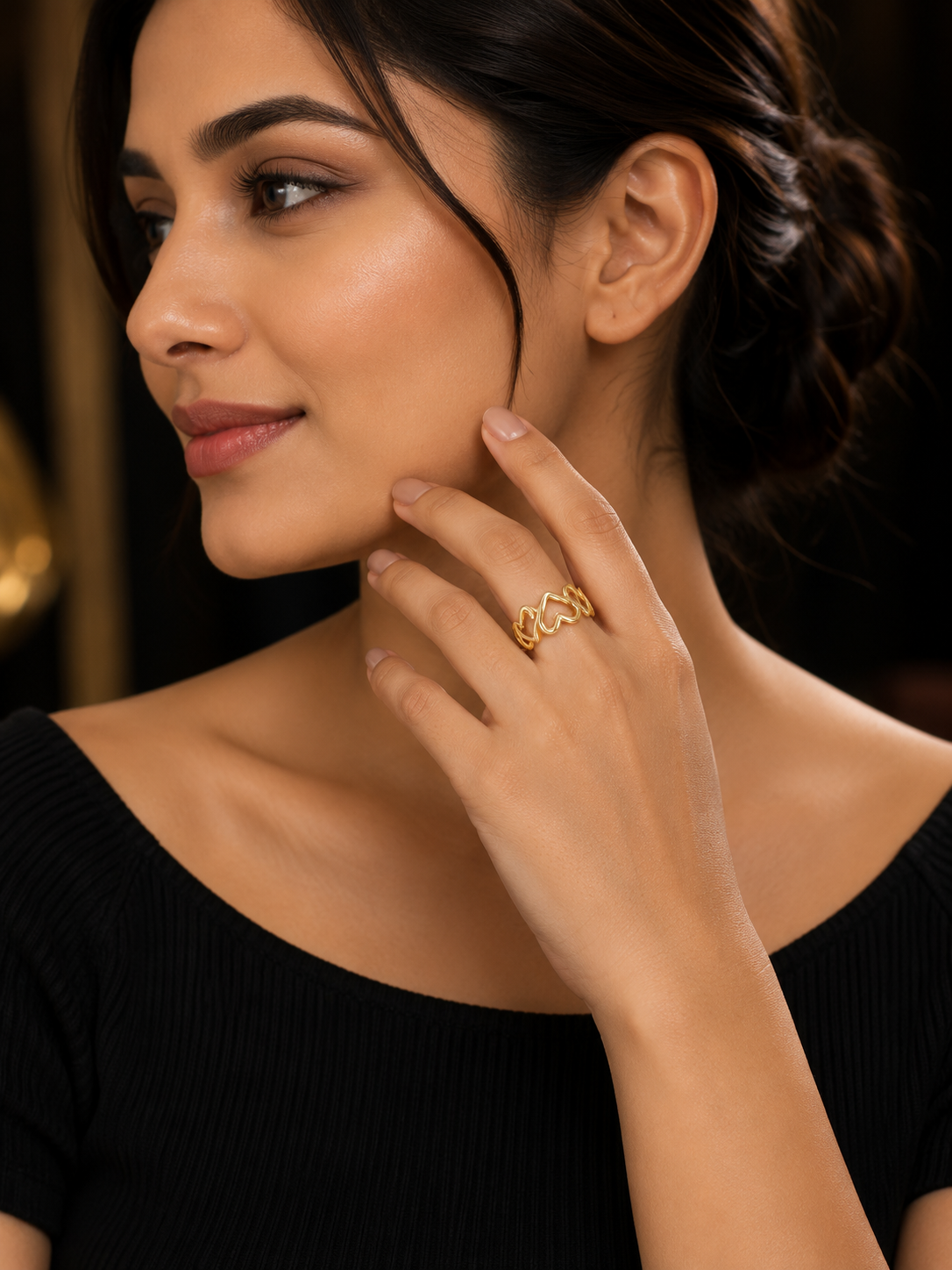 Heart Shape Golden Polish Finger Ring
