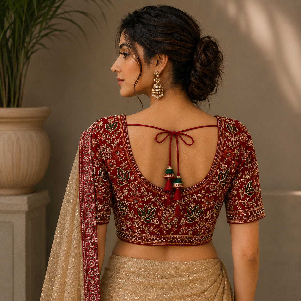 Heavy Embroidered Designer Velvet Bridal Blouse - Plus Size