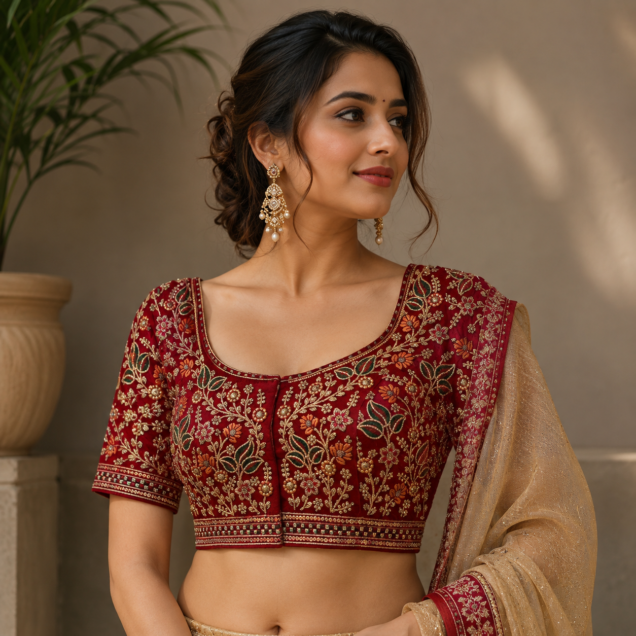 Heavy Embroidered Designer Velvet Bridal Blouse - Plus Size