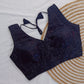 Blue Sequin Embroidered Sleeveless Phantom Silk Readymade Blouse