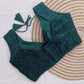 Green Sequin Embroidered Sleeveless Phantom Silk Readymade Blouse
