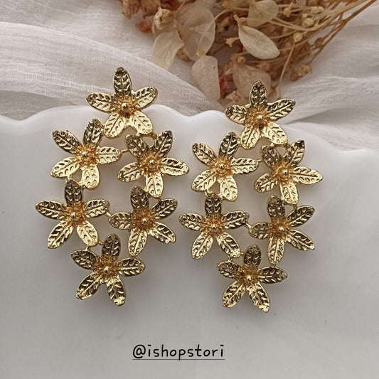 Cory Floral Cluster Golden Statement Earrings