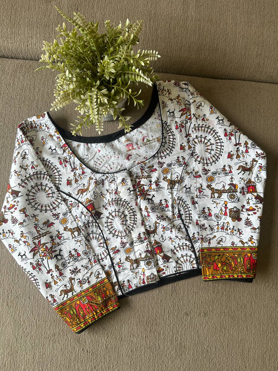 Vintage Worli Printed 3/4th Sleeves Pure Cotton Blouse