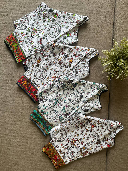 Vintage Worli Printed 3/4th Sleeves Pure Cotton Blouse