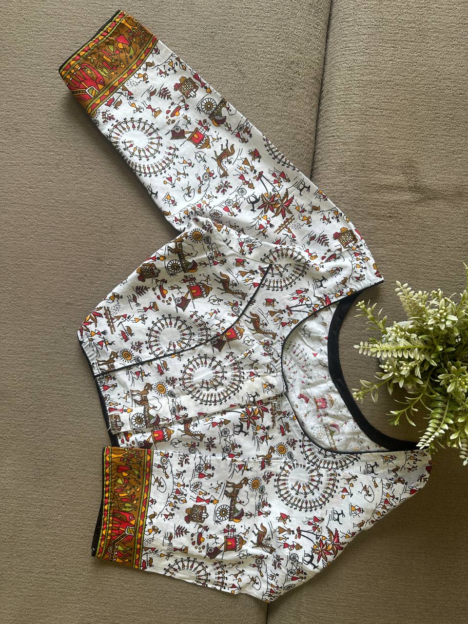 Vintage Worli Printed 3/4th Sleeves Pure Cotton Blouse