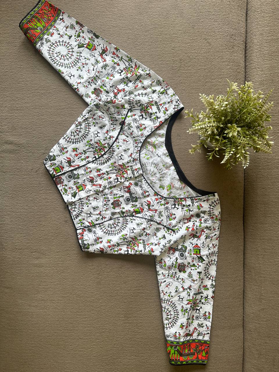 Vintage Worli Printed 3/4th Sleeves Pure Cotton Blouse